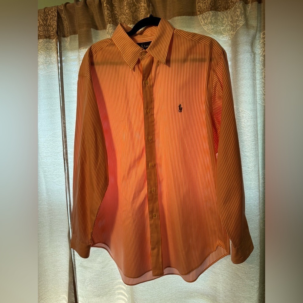 Ralph Lauren Coral /White men’s Button Down Shirt Size 16.5 - Picture 1 of 10